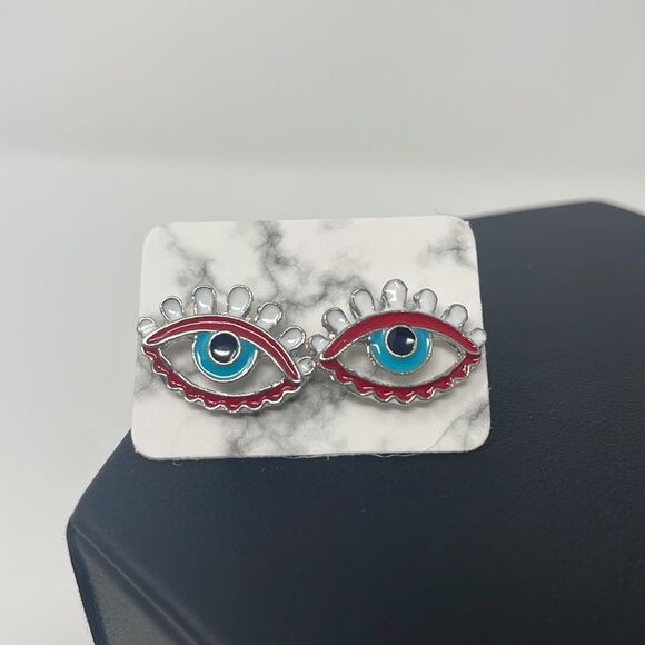 Red Evil Eye Gold Post Earrings - Picture 4 of 8